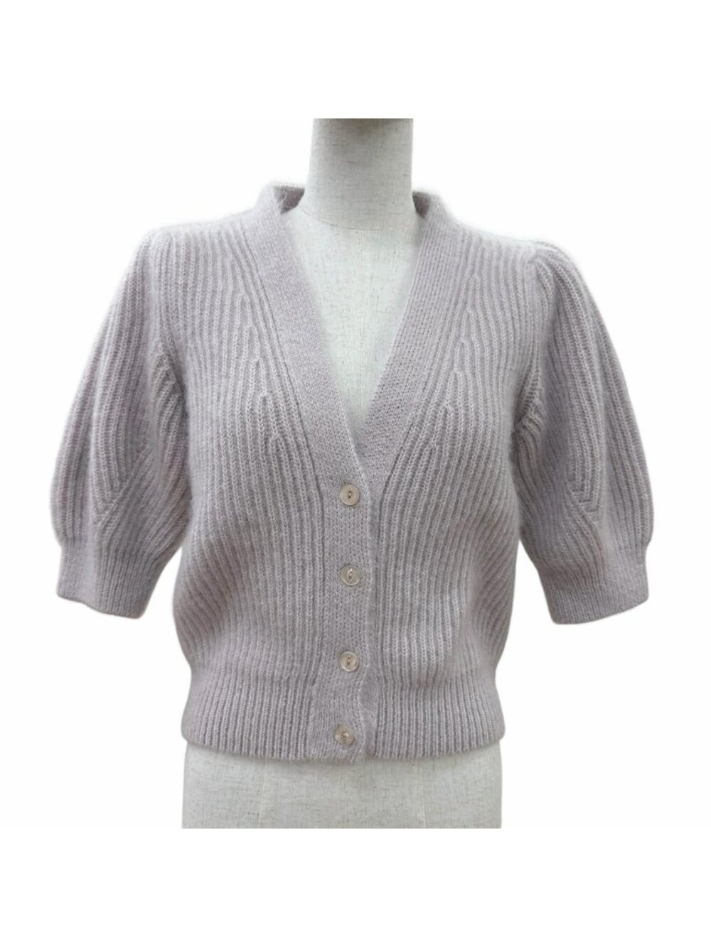 Celine Mohair Silk Short Sleeve Knit Cardigan Purple